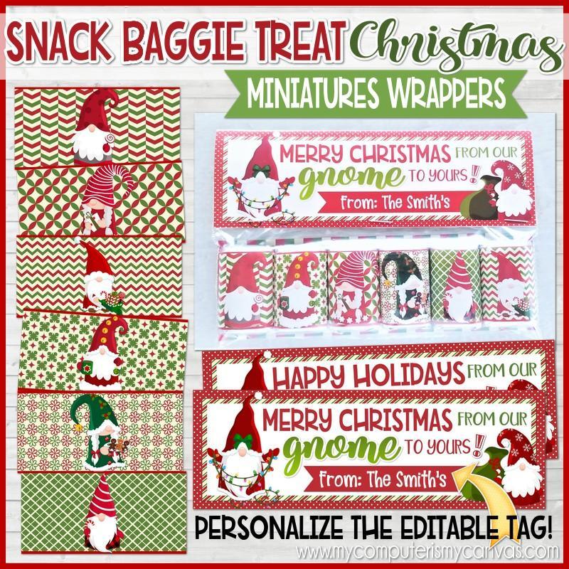 Holiday Candy Cane Gnome Merry Christmas Gift Tags - Printable