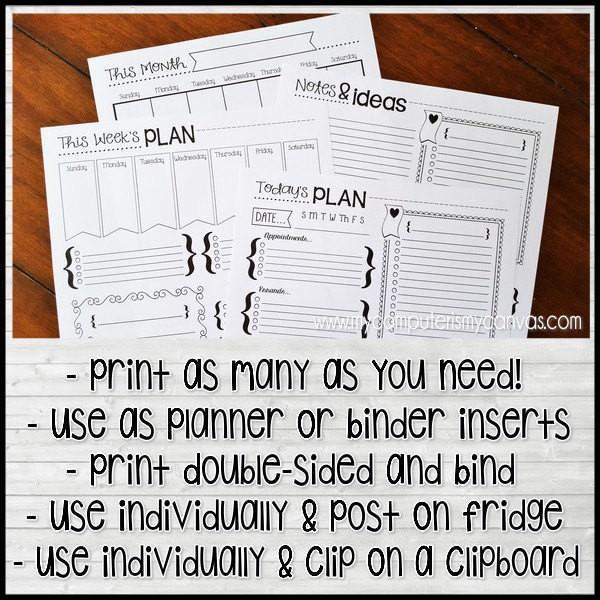 Blank Sheets DIY Planner Insert for DIY Printables