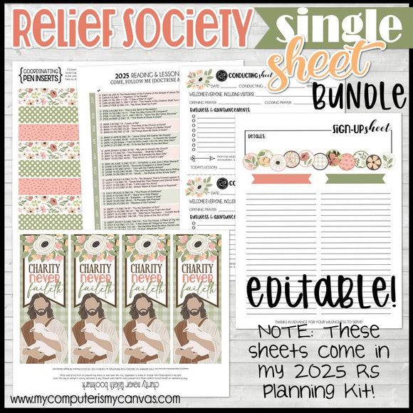 2025 RELIEF SOCIETY Single Sheet Bundle {PRINTABLE}