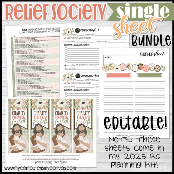 2025 RELIEF SOCIETY Single Sheet Bundle {PRINTABLE}