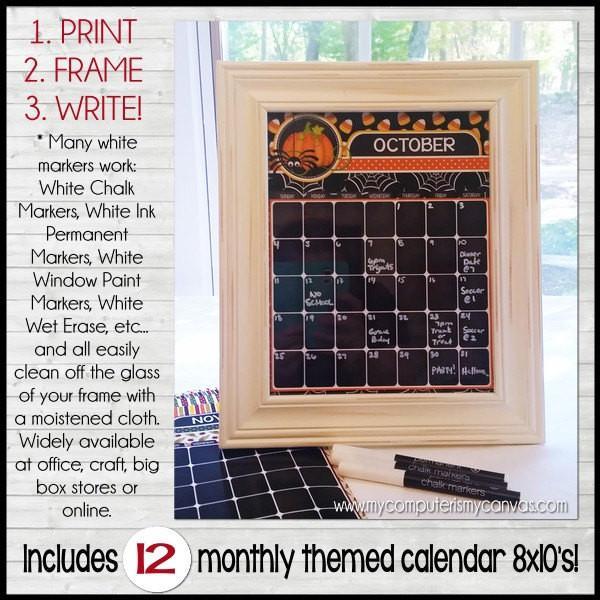 BLANK Calendar Faux Chalkboard PRINTABLE My Computer is My