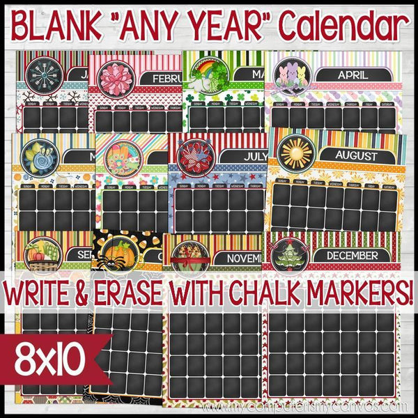 BLANK Calendar Faux Chalkboard PRINTABLE