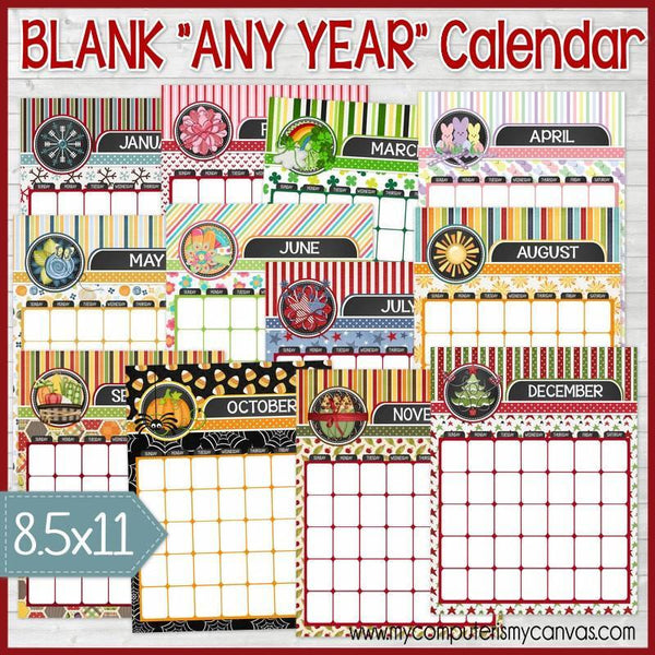 BLANK Decorative Desk Calendar DRY ERASE Annual Collection PRINTABLE