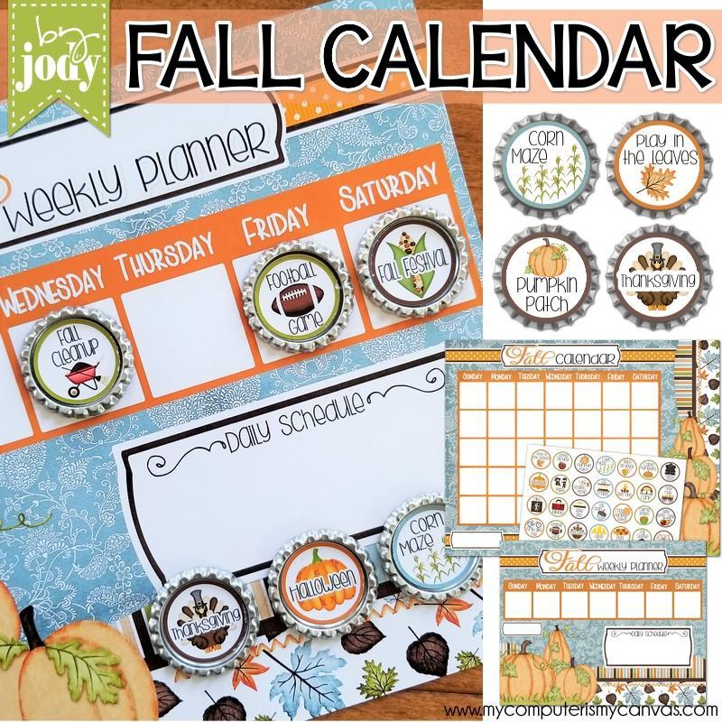 Bottle Cap Activity Calendar {FALL} PRINTABLE – My Computer is My ...