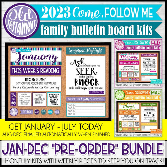 DISCOUNTED {ANNUAL BUNDLE: JAN-DEC} 2023 CFM New Testament Family Bulletin Board Kit (PRINTABLE)