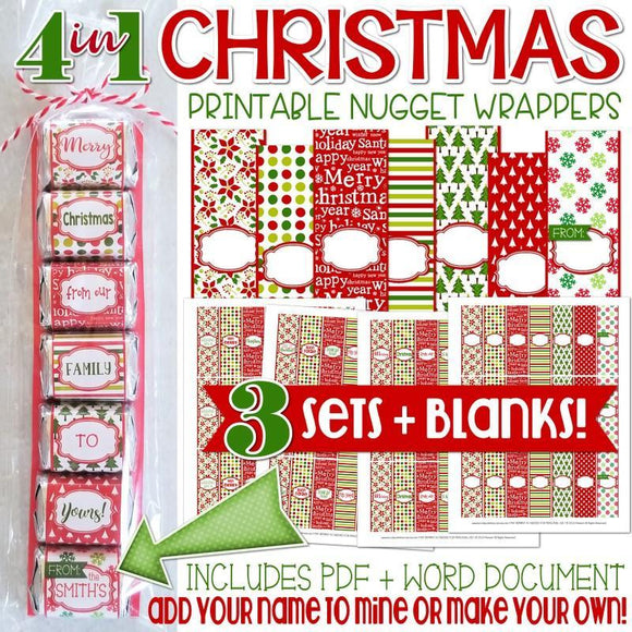 4in1 CHRISTMAS Nugget Wrapper SET {+BLANKS} PRINTABLE-My Computer is My Canvas