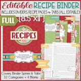 EDITABLE Recipe Binder Collection RED {Full Size 8.5x11} PRINTABLE