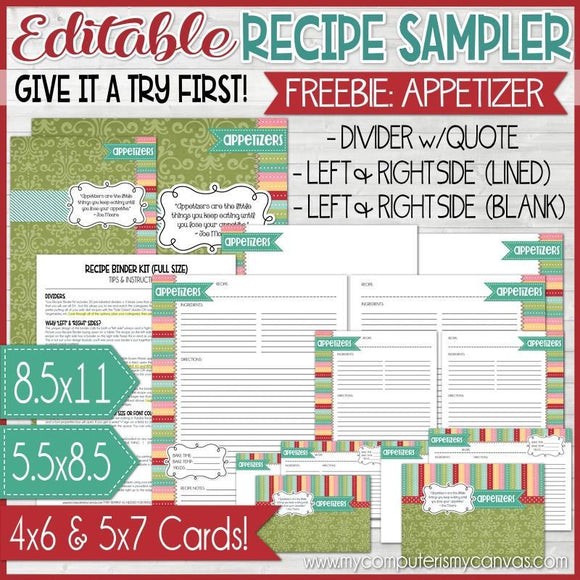 EDITABLE Recipe Sampler - APPETIZER PRINTABLE