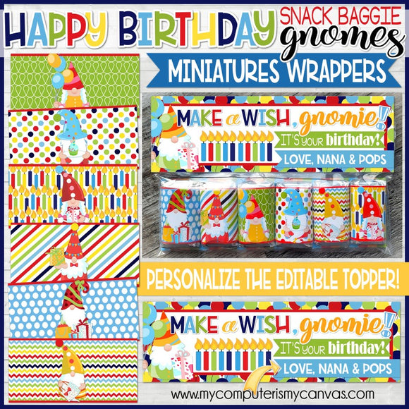 Gnome MINIATURE BAR WRAPS {Snack Baggie: BIRTHDAY} PRINTABLE