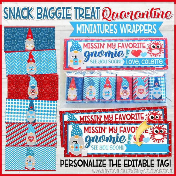 Gnome MINIATURE BAR WRAPS {Snack Baggie: QUARANTINE} PRINTABLE