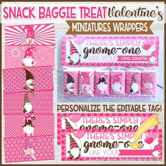 Gnome MINIATURE BAR WRAPS {Snack Baggie: VALENTINE} PRINTABLE