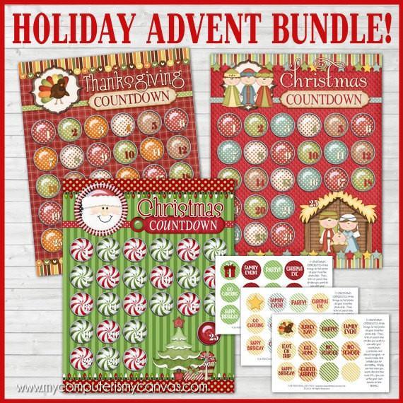 Holiday Bottle Cap Countdown PRINTABLES {Discounted Bundle} {Clearance}-My Computer is My Canvas