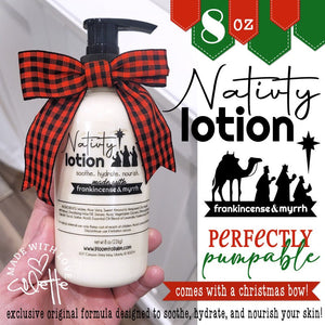 Nativity Lotion {Frankincense & Myrrh} 8 oz Pump with Christmas Bow