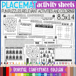 Placemat Activity Sheets {GENERAL CONFERENCE} PRINTABLE