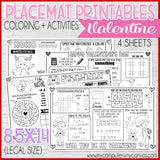 Placemat Activity Sheets {VALENTINE} PRINTABLE