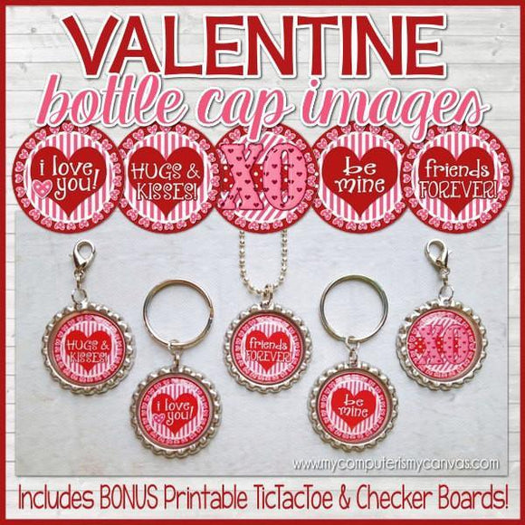 Valentine's Day Bottle Cap PRINTABLE + Game Board-My Computer is My Canvas