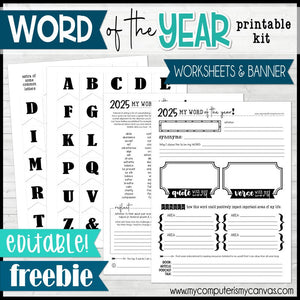 WORD OF THE YEAR Worksheets & Banner {FREEBIE} PRINTABLE